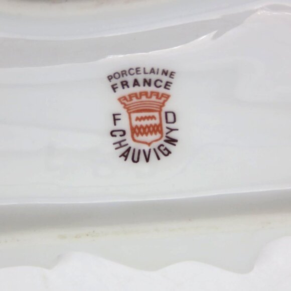 FD Chauvigny Porcelain Floral Vase And Leaf Dish in Pink And White France Vintag - Picture 8 of 10